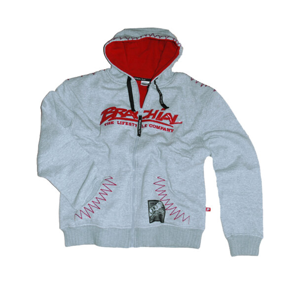 Brachial Zip-Hoody "Crew" graumeliert/rot